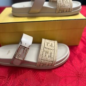 Fendi Beige and Cream Woven Sandals